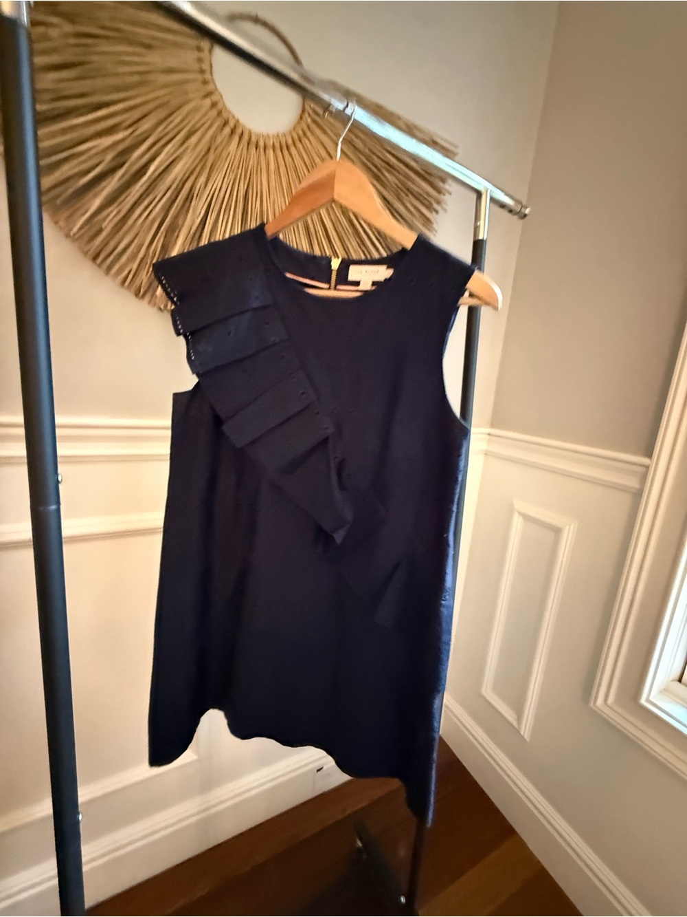 Ted Baker Navy Sleeveless Dress with Asymmetric Ruffle